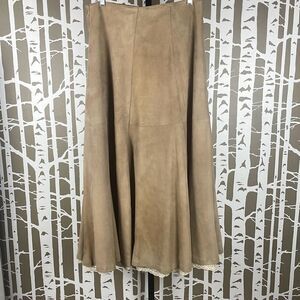 Genuine Suede Leather Maxi Skirt w Lace Hem 14